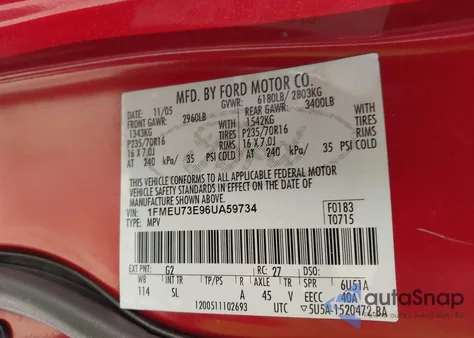 2006 Ford Explorer Xlt из США, поврежденный, VIN 1FMEU73E96UA59734